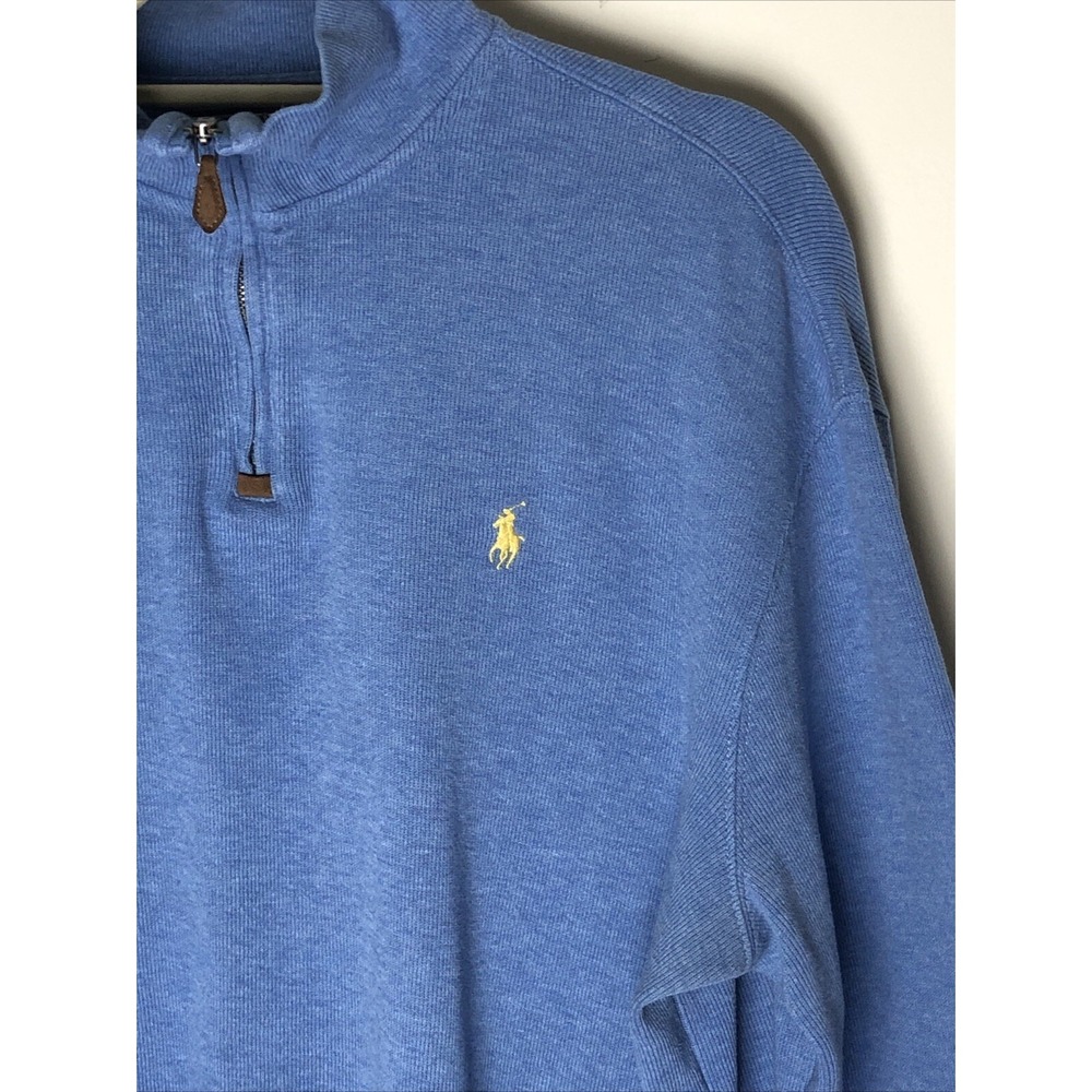 Polo Ralph Lauren Cotton Men's Pullover 1/4 Zip Blue w/Yellow Logo Size Large - Picture 3 of 12